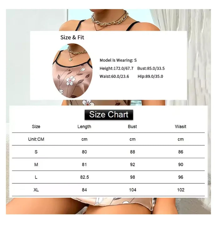 Women's Sleepwear Summer Floral Print Satin Nightgown