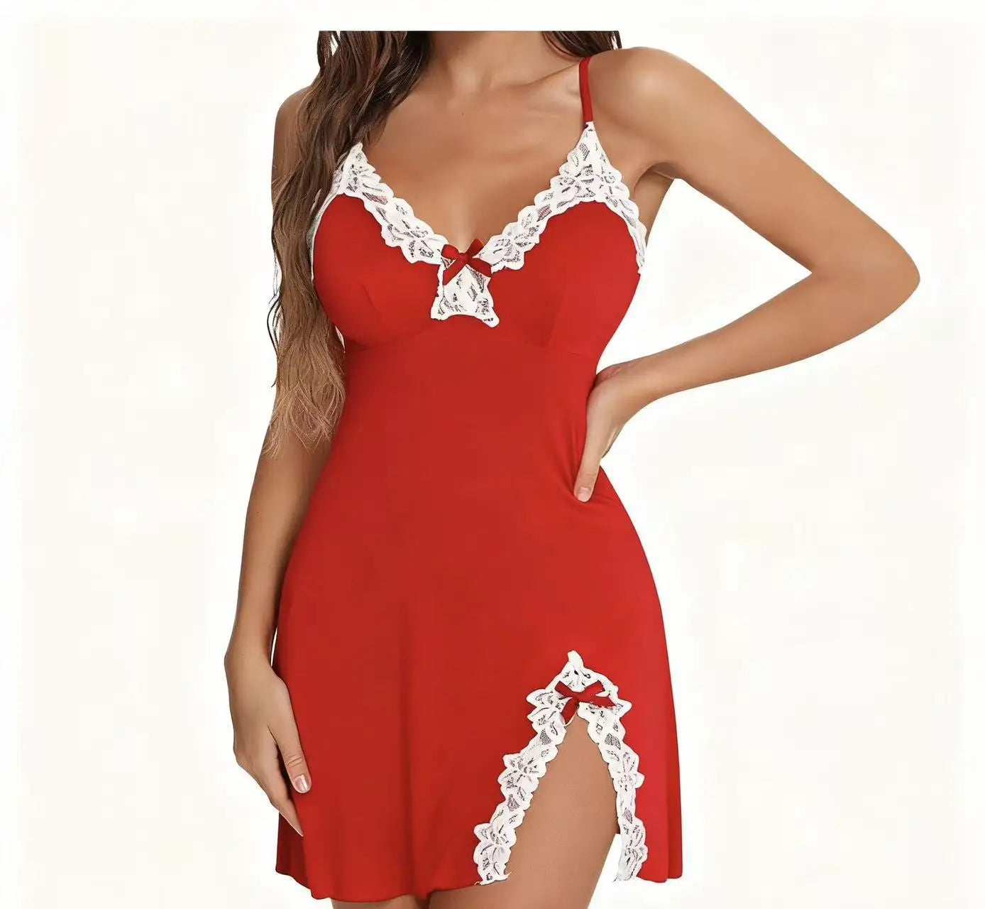 Sexy Sleepwear Women Lace Silk Satin V-Neck